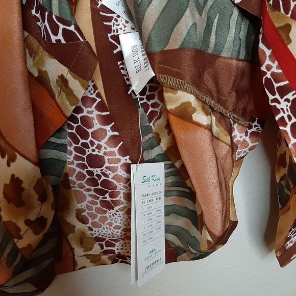 Vintage NEW Silk King Shirt Multicolor Women L Button Up 100% Silk Animal Print - Picture 7 of 11
